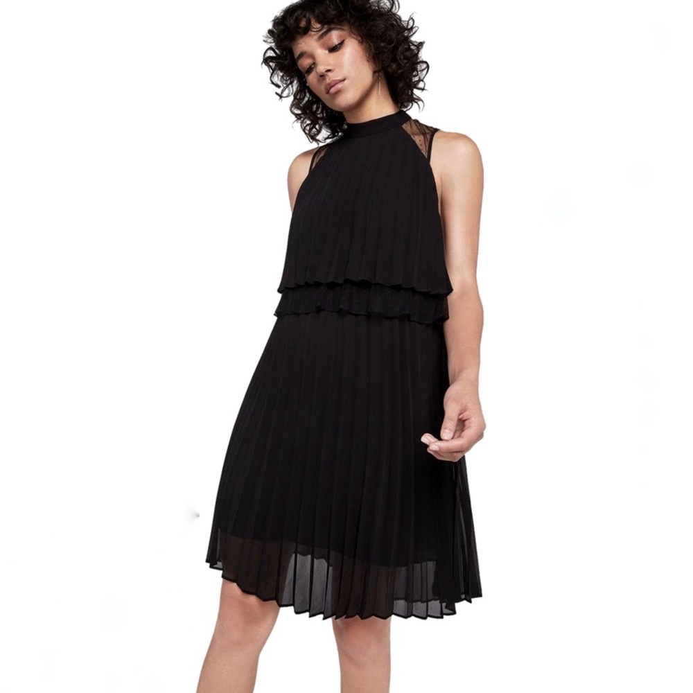 BCBG | Black Sleeveless Pleated Overlay Cocktail Dress | Size Small